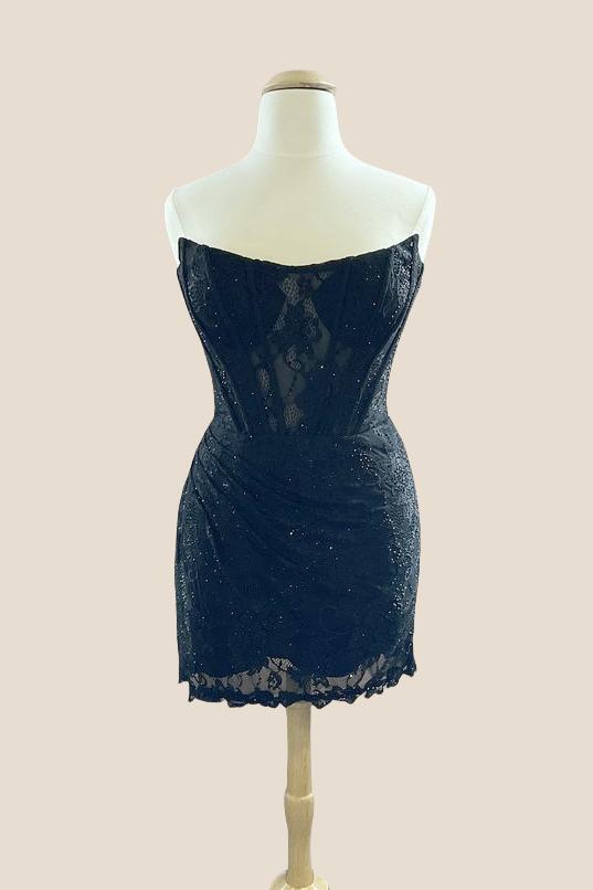Strapless Light Purple Lace Tight Mini Dress