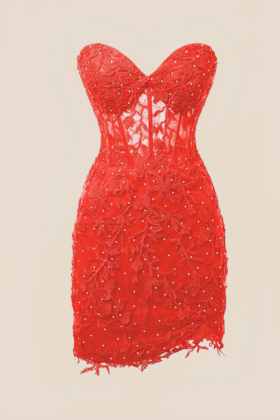 Strapless Neon Pink Appliques Tight Short Dress