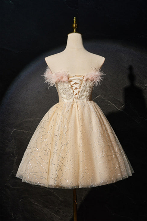 Strapless Champagne A-line Short Princess Dress