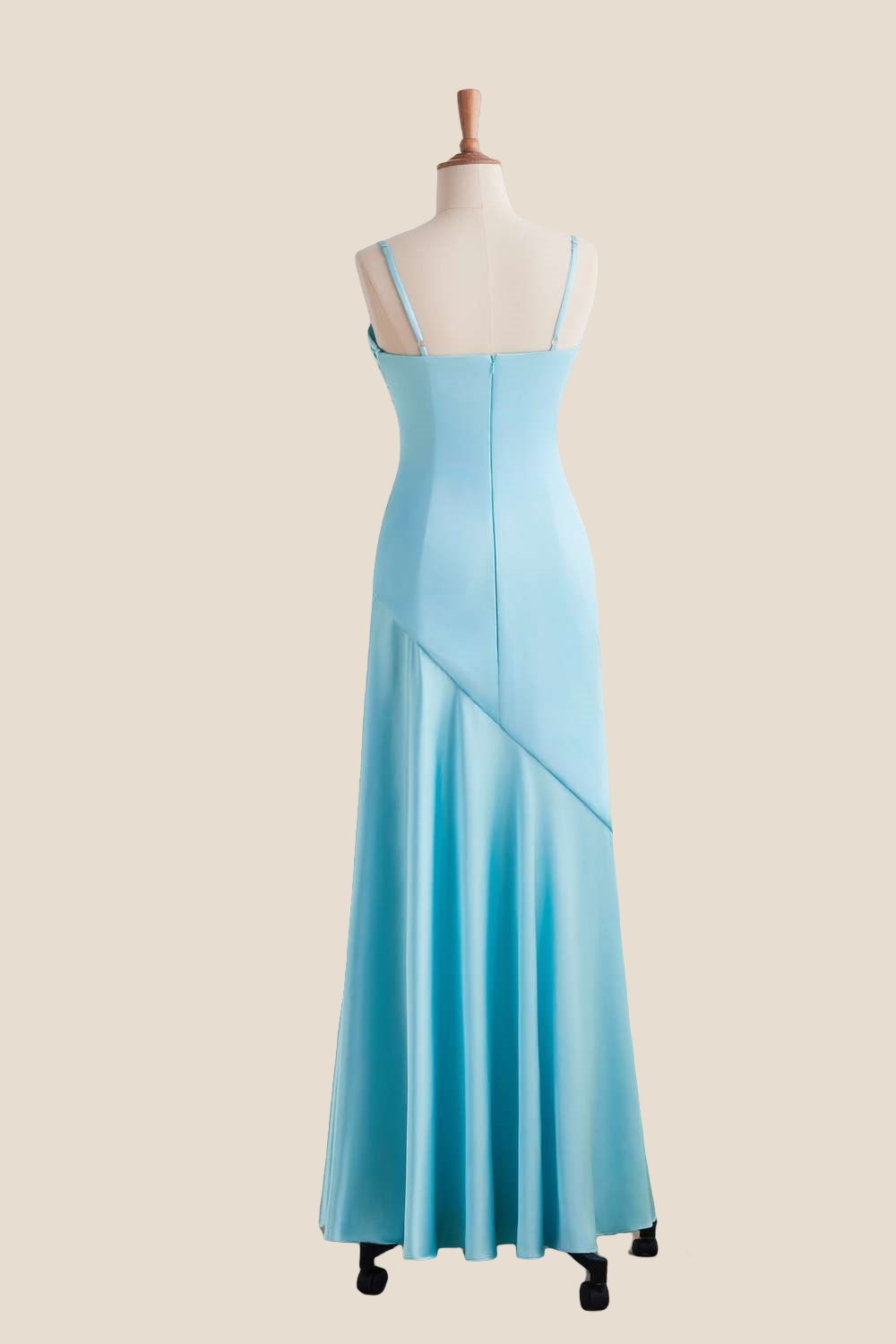 Straps Aqua Ruched Long Dress with Slit