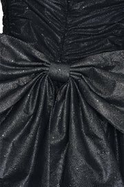 Straps Black Back Bow Sparkle Tulle Short Dress