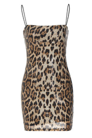 Straps Brown Leopard Party Dress with Sequin