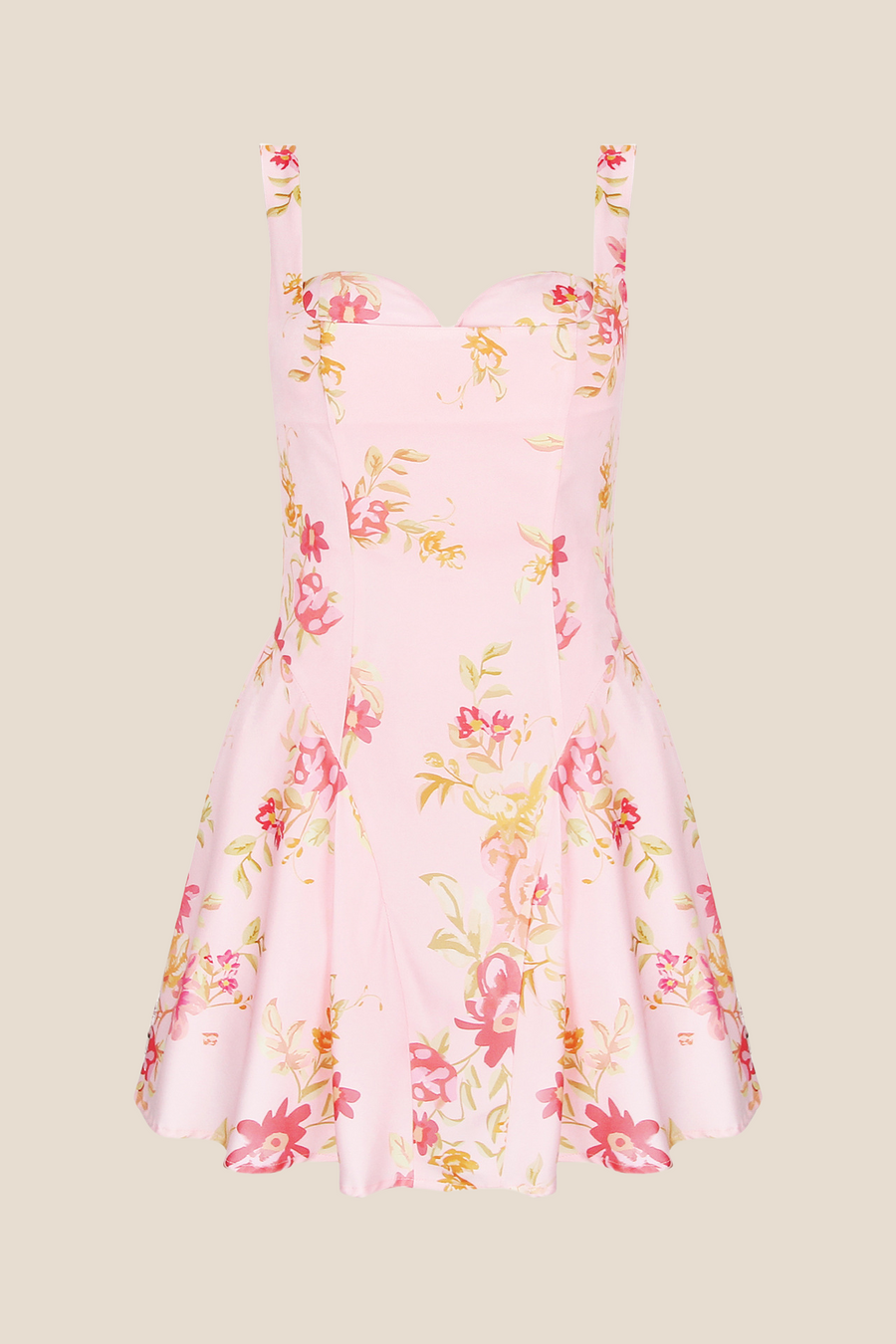 Straps Floral Print A-line Short Dress