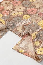 Straps Gold Floral Sequin Long Dress