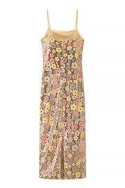 Straps Gold Floral Sequin Long Dress