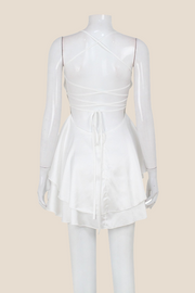 Straps White Lace-up Back Tiered Mini Dress