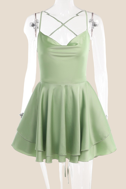 Straps White Lace-up Back Tiered Mini Dress