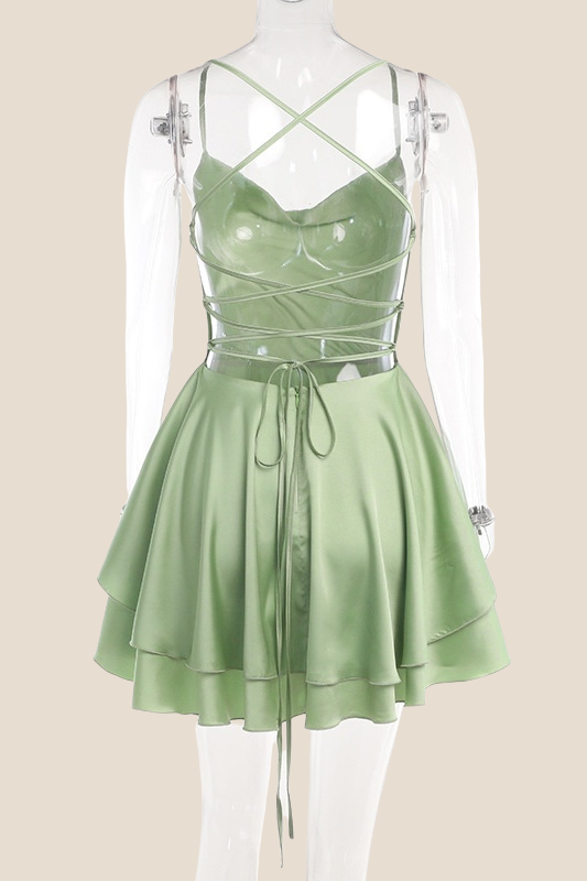 Straps White Lace-up Back Tiered Mini Dress
