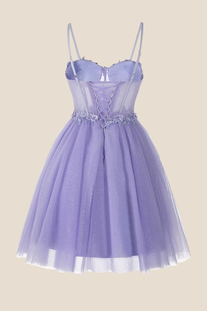 Straps Lavender Appliques Sparkle Tulle Short Dress
