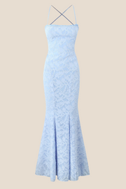 Straps Light Blue Lace Mermaid Maxi Dress