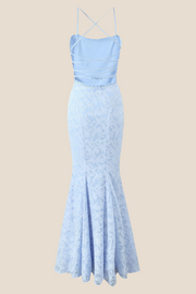 Straps Light Blue Lace Mermaid Maxi Dress