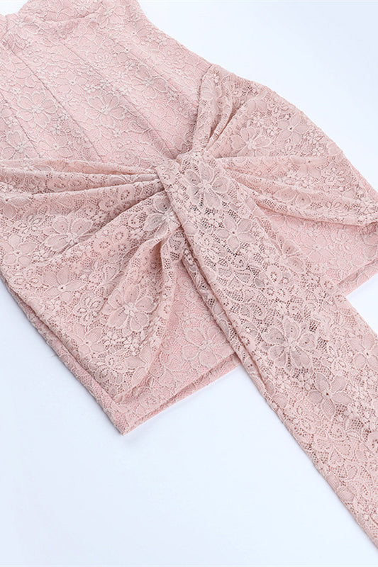 Straps Light Pink Bodycon Lace Short Dress