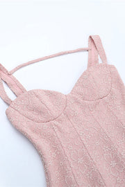 Straps Light Pink Bodycon Lace Short Dress