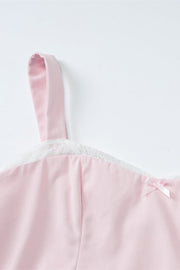 Straps Light Pink Lace Stitching Short Dress