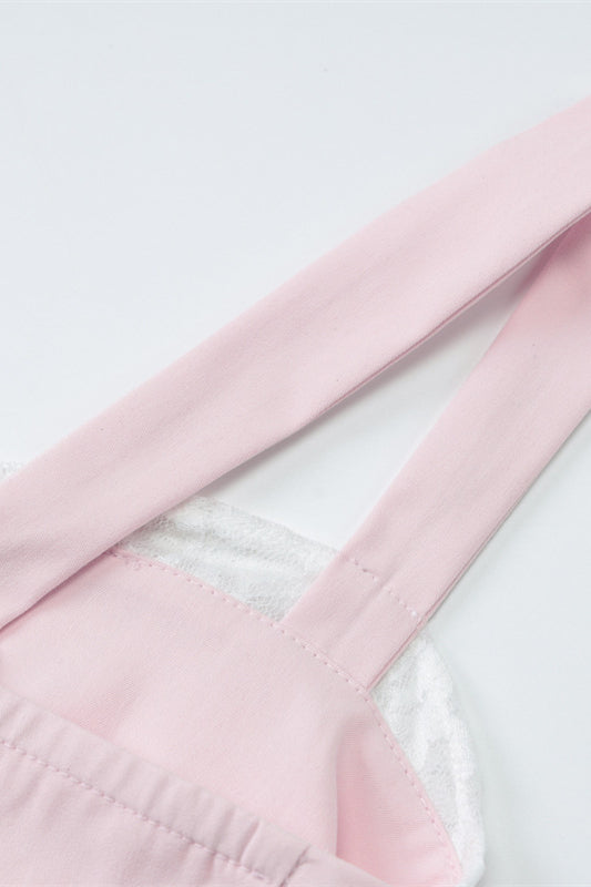 Straps Light Pink Lace Stitching Short Dress