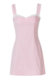 Straps Light Pink Lace Stitching Short Dress