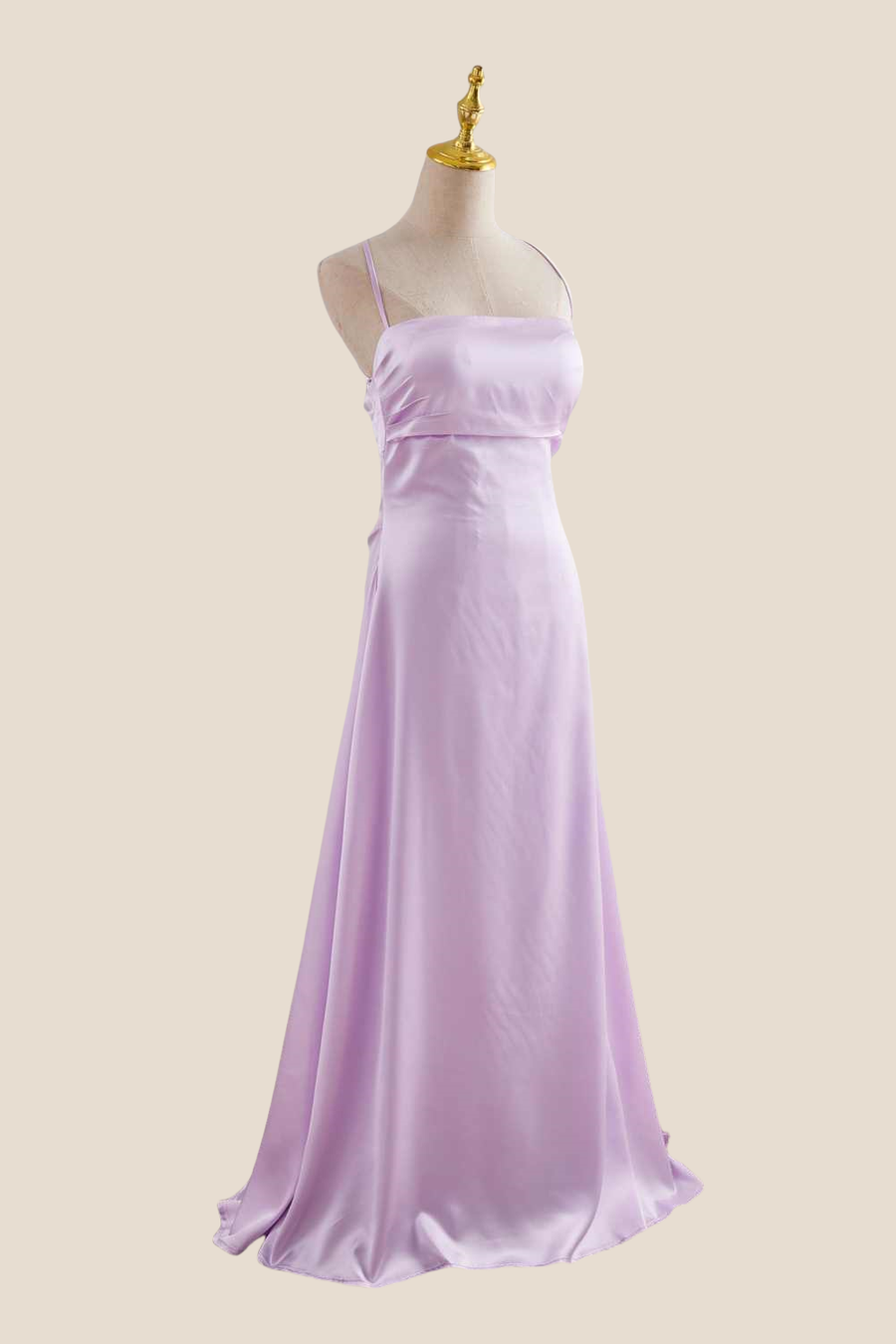 Straps Lilac Ruched A-line Satin Long Dress