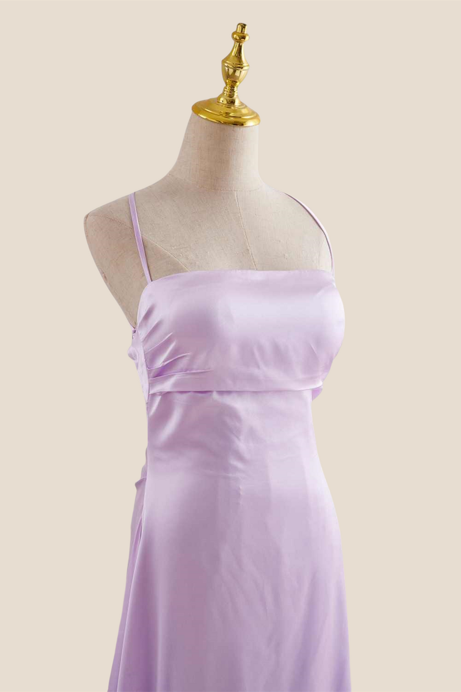 Straps Lilac Ruched A-line Satin Long Dress