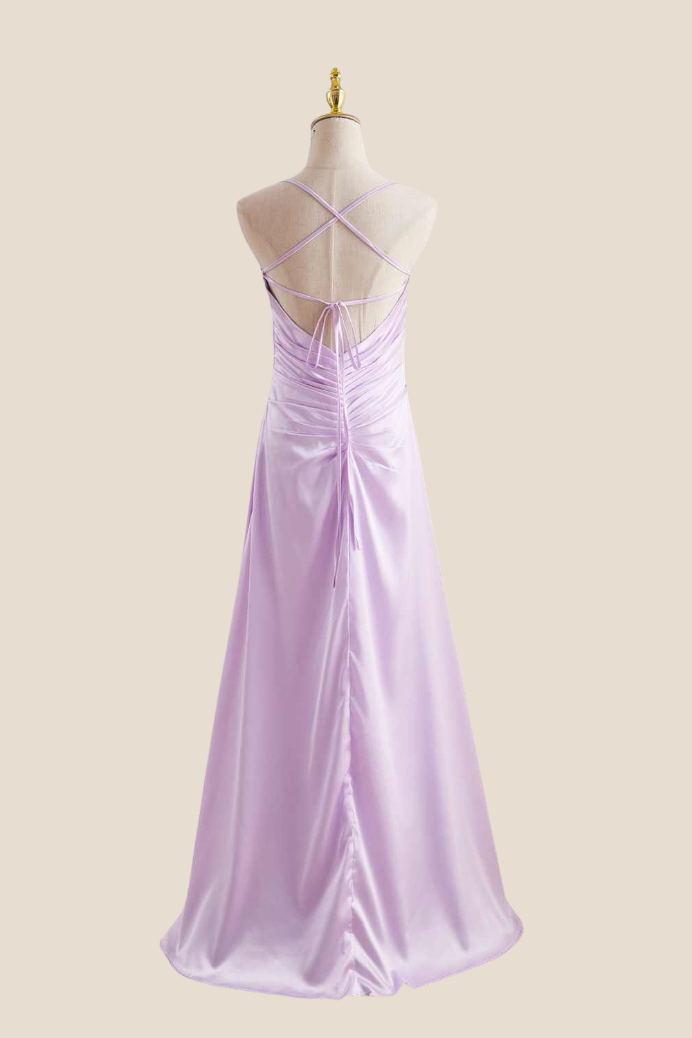 Straps Lilac Ruched A-line Satin Long Dress