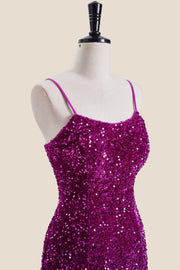 Straps Magenta Sequin Bodycon Short Dress