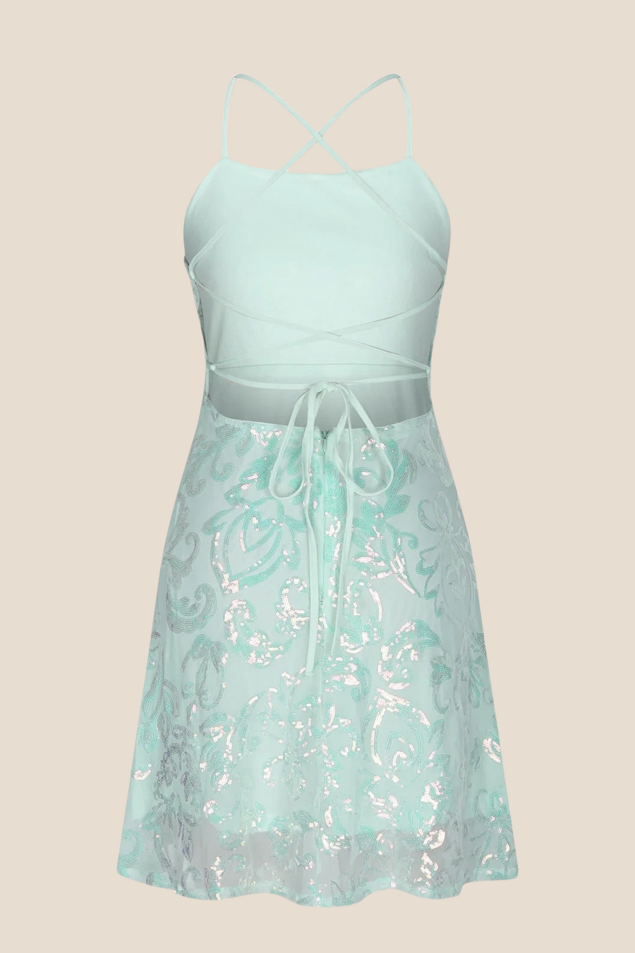 Straps Mint Green Sequin A-line Short Dress