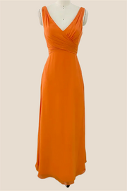 Straps Orange Ruched Long Bridesmaid Dress