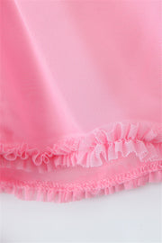 Straps Pink Drawstring Frill Mesh Short Dress