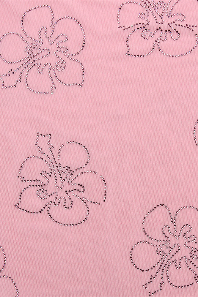Straps Pink Floral Beaded Ruffled Short Dress