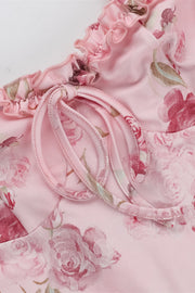 Straps Pink Floral Print Tie Front Short Dress