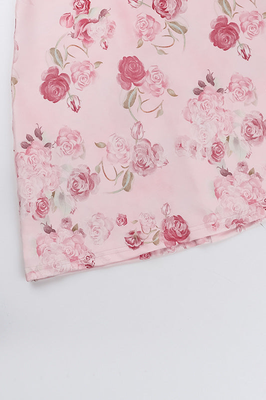 Straps Pink Floral Print Tie Front Short Dress