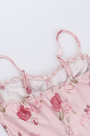 Straps Pink Floral Print Tie Front Short Dress