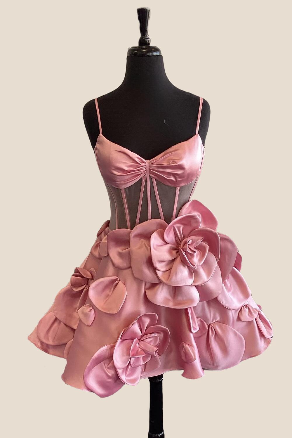 straps pink flowers a line short princess dress $ 176 . 00 $ 176 . 00