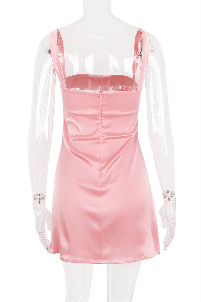 Straps Pink Satin Short Party Dress