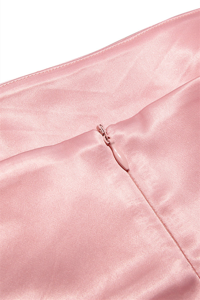 Straps Pink Satin Short Party Dress