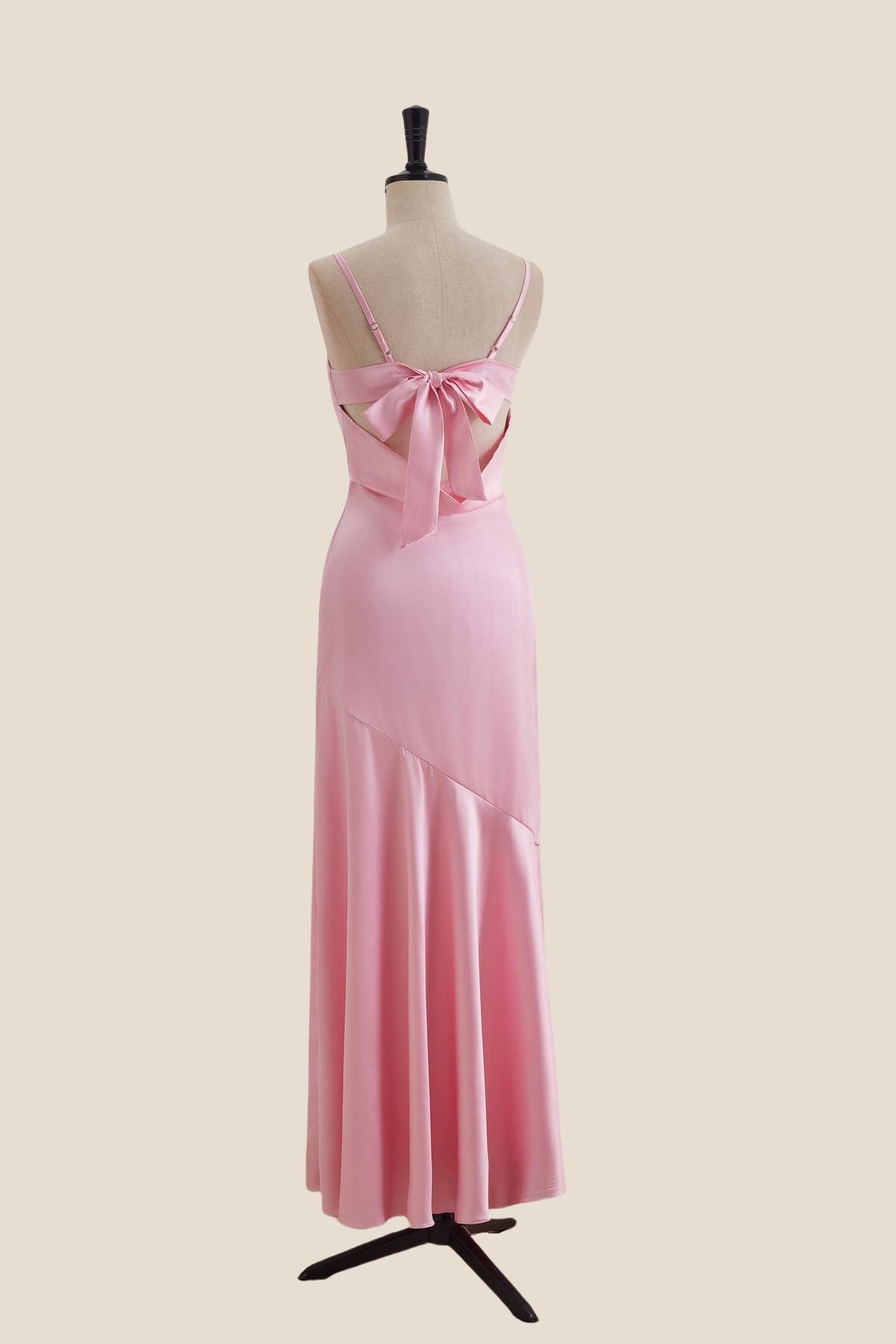 Straps Pink Sheath Long Dress with Back Bow