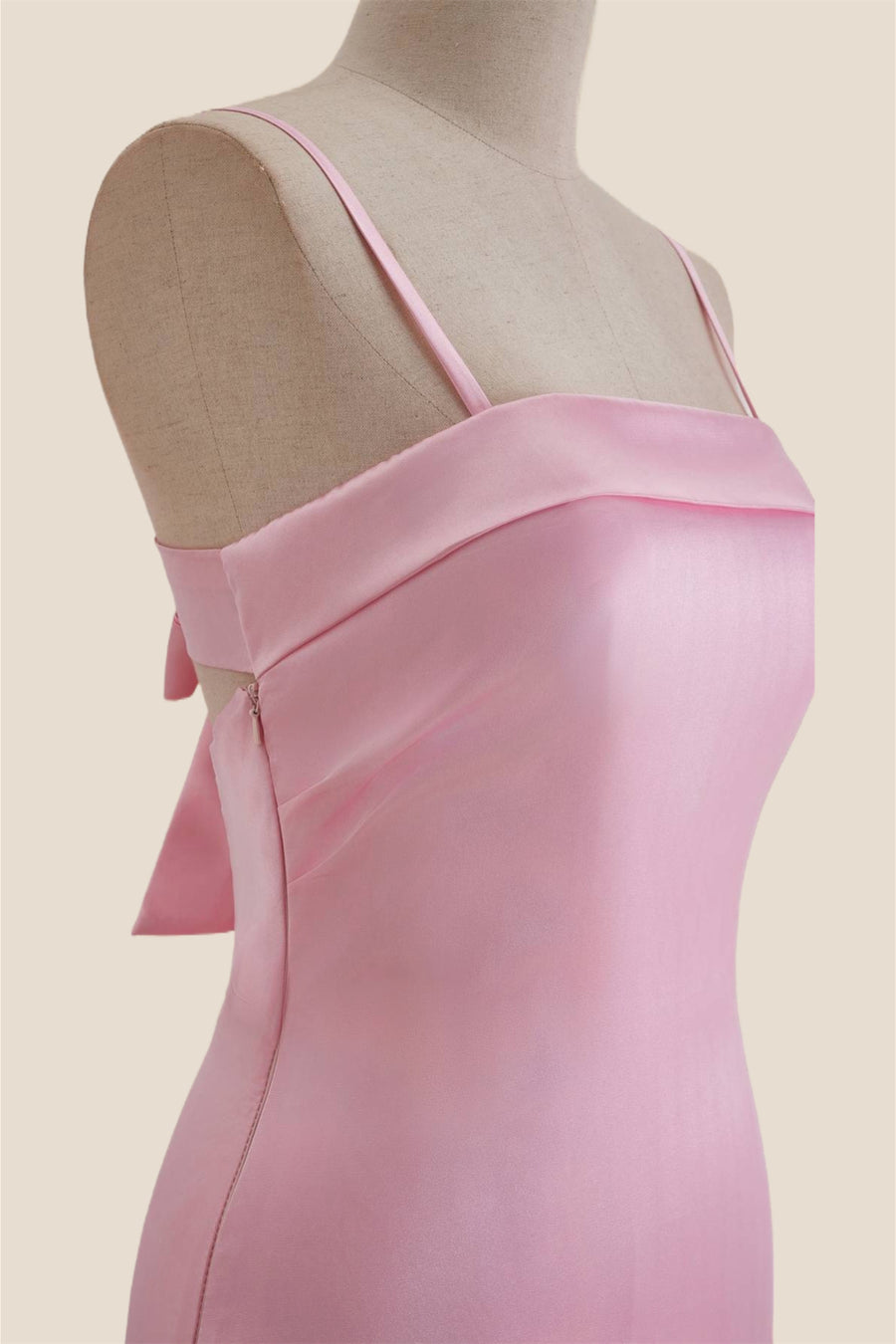 Straps Pink Sheath Long Dress with Back Bow Ohmollydress Straps Pink Sheath Long Dress with Back Bow Ohmollydress