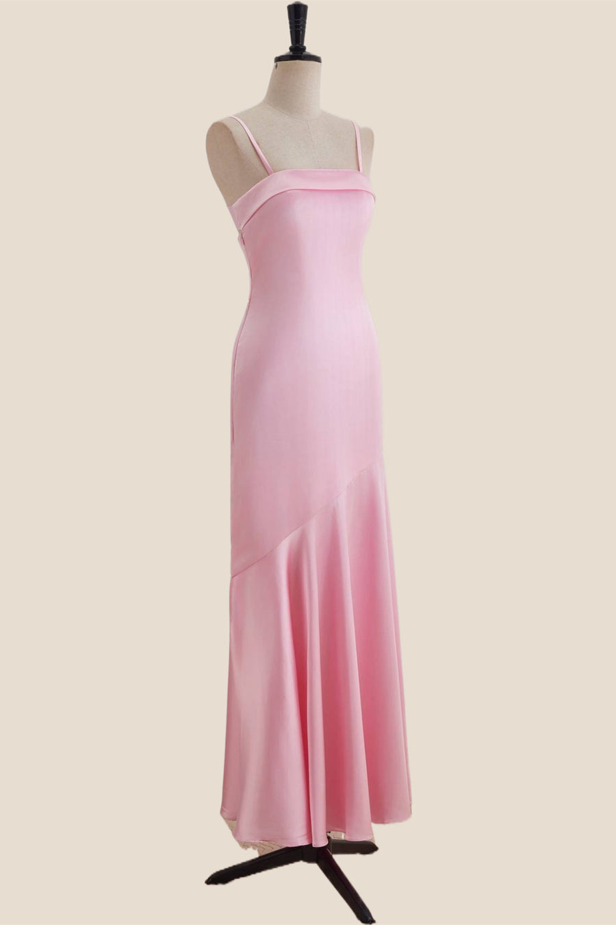 Straps Pink Sheath Long Dress with Back Bow