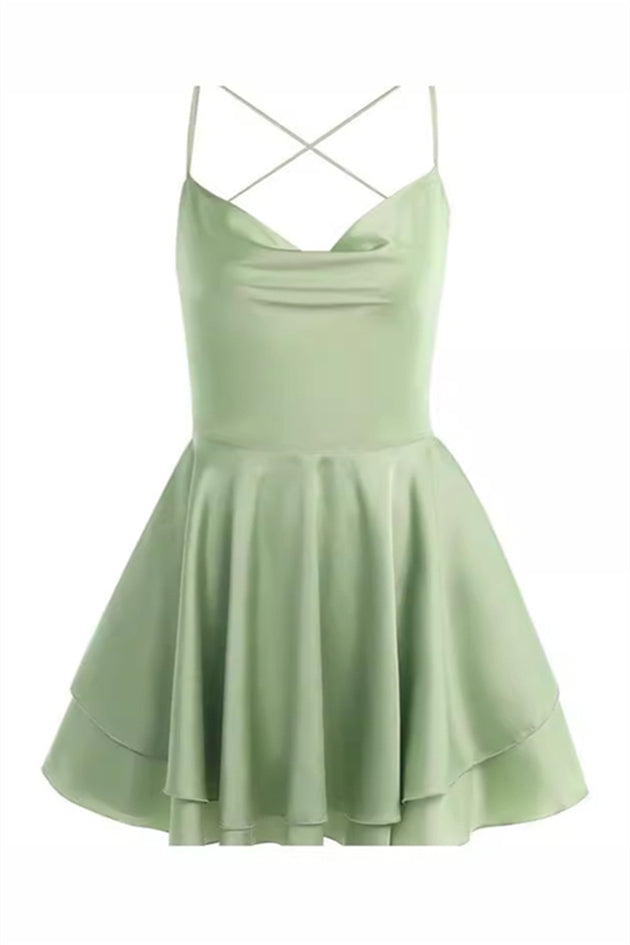 Straps Sage Green Ruffle Short Party Dress