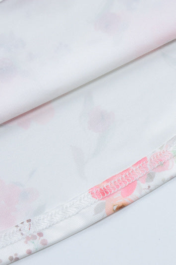 Straps White Floral Print Lace Stitching Short Dress