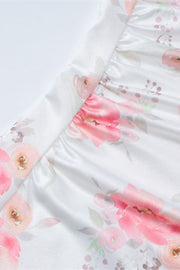 Straps White Floral Print Lace Stitching Short Dress
