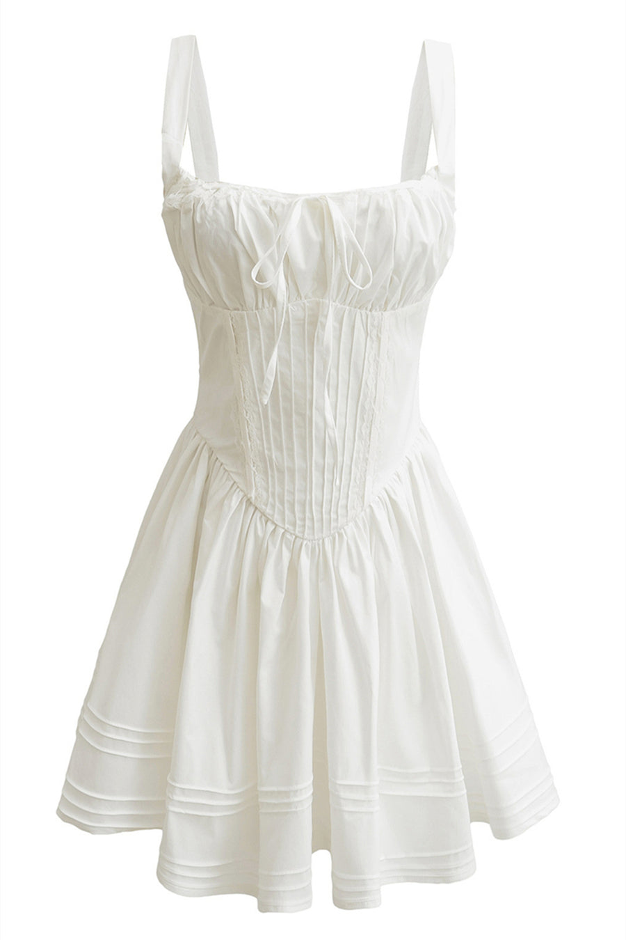 Straps White Tie Front Ruched Short Dress – Ohmollydress