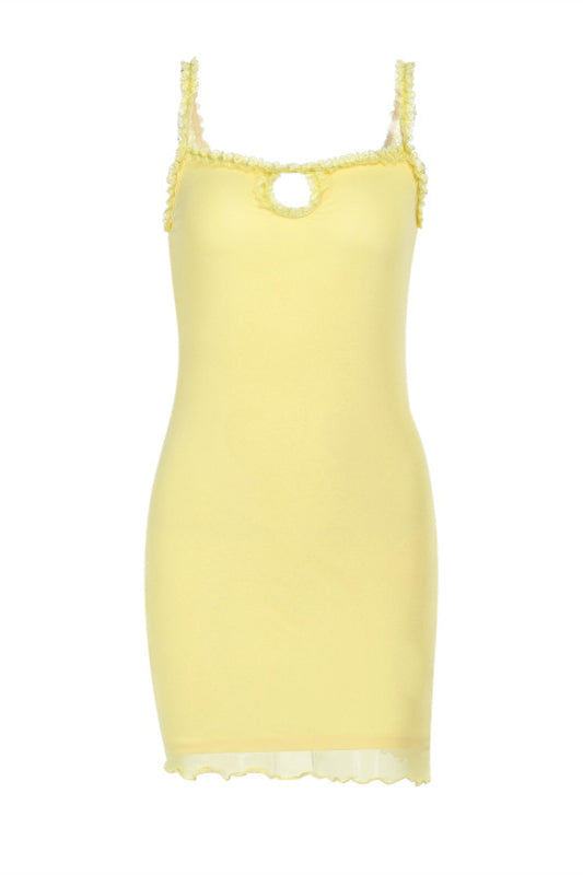 Straps Yellow Bodycon Short Dress with Keyhole Ohmollydress Straps Yellow Bodycon Short Dress with Keyhole Ohmollydress