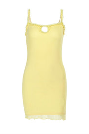 Straps Yellow Bodycon Short Dress with Keyhole