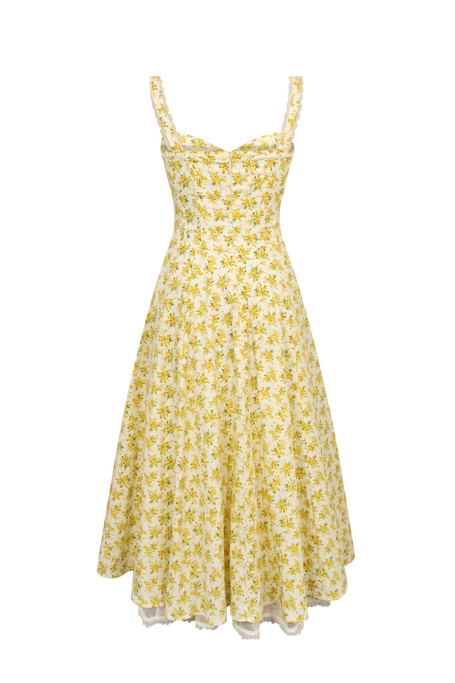 Straps Yellow Floral Print Summer Dress with Lace – Ohmollydress
