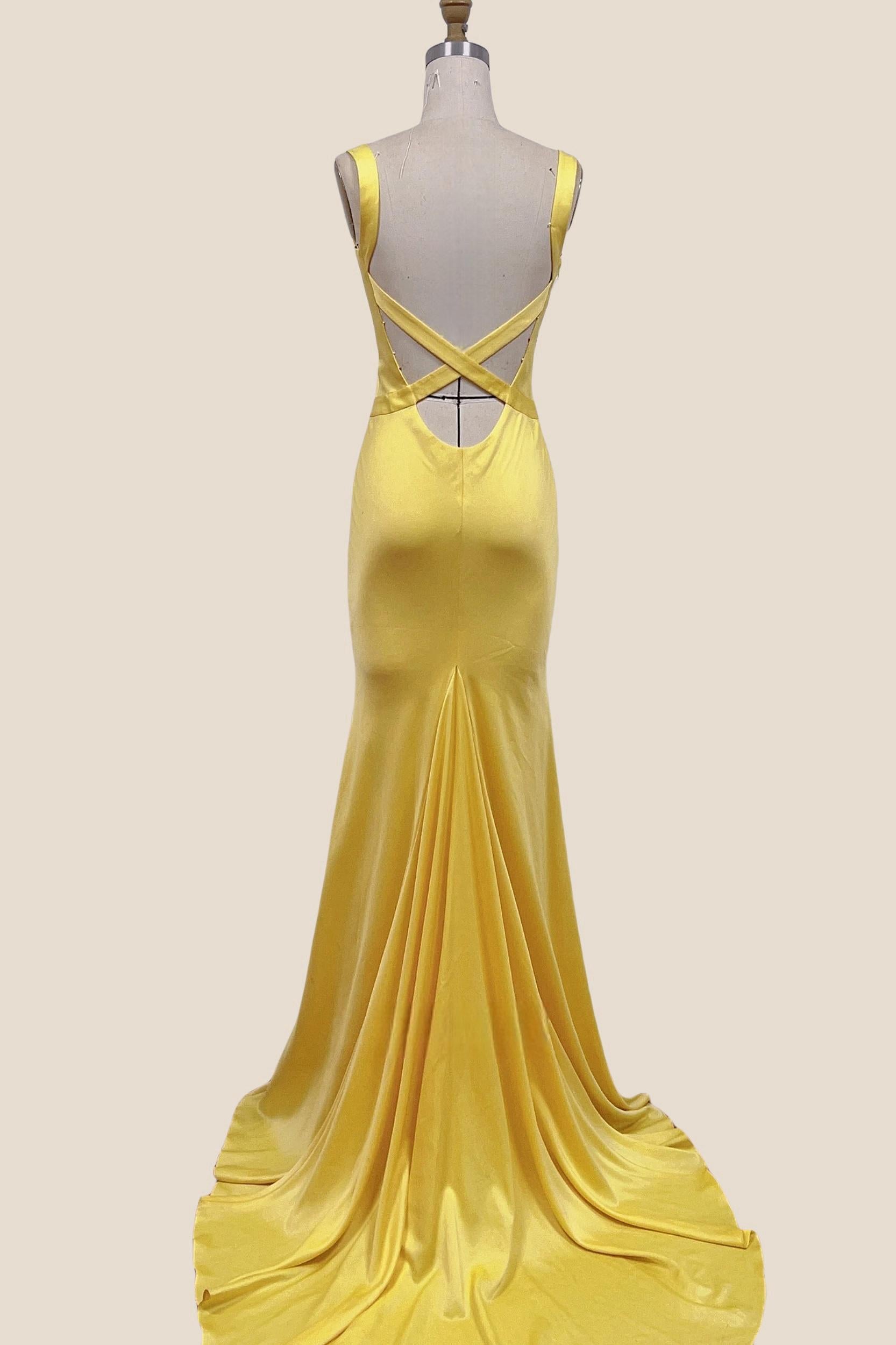 Straps Yellow Mermaid Long Bridesmaid Dress