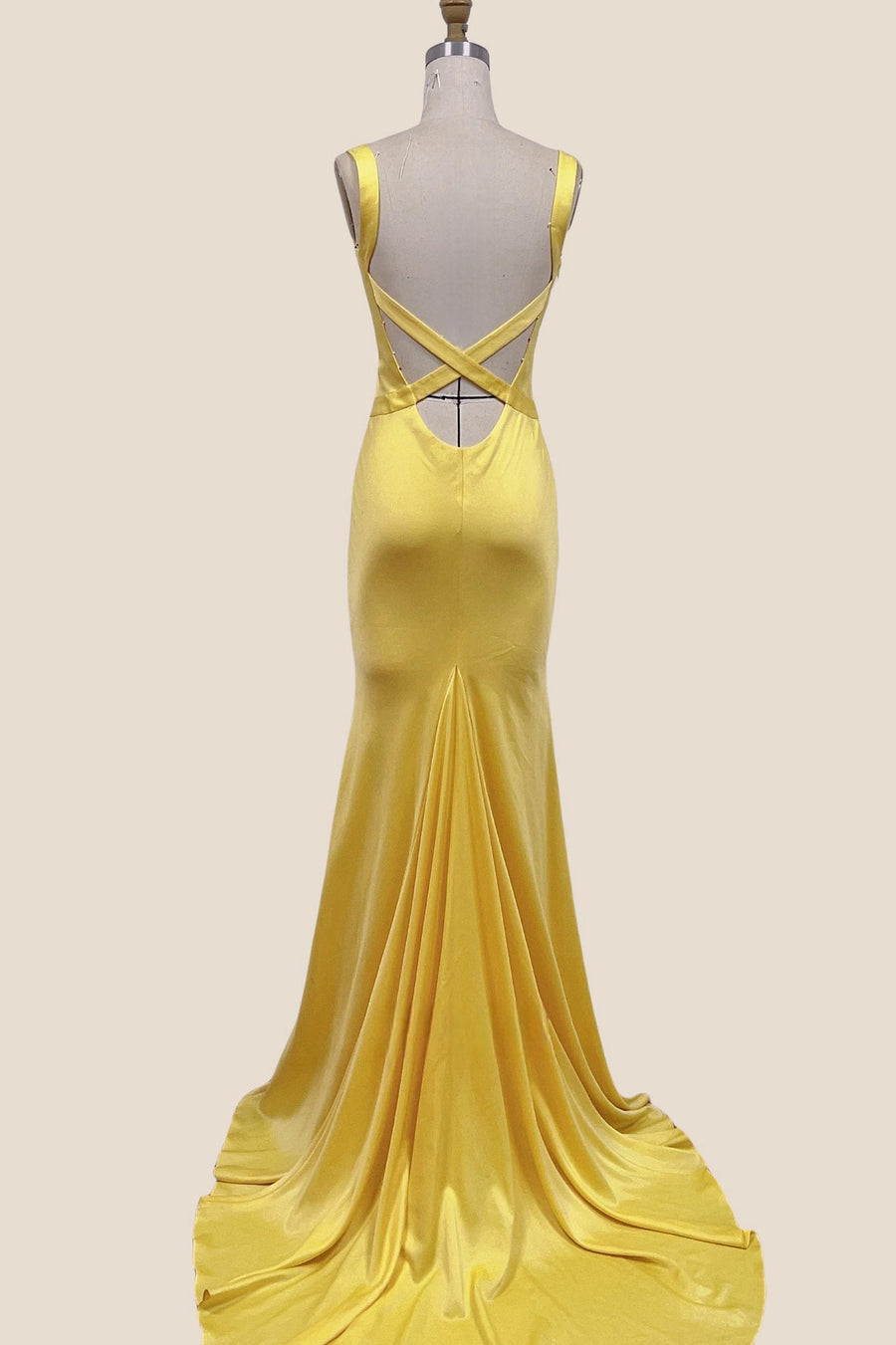 Straps Yellow Mermaid Long Formal Dress