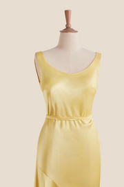 Straps Yellow Open Back Long Dress with Belt