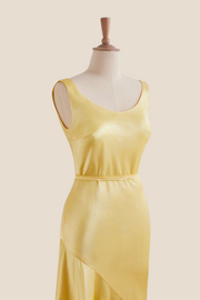 Straps Yellow Open Back Long Dress with Belt