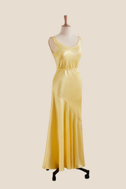 Straps Yellow Open Back Long Dress with Belt