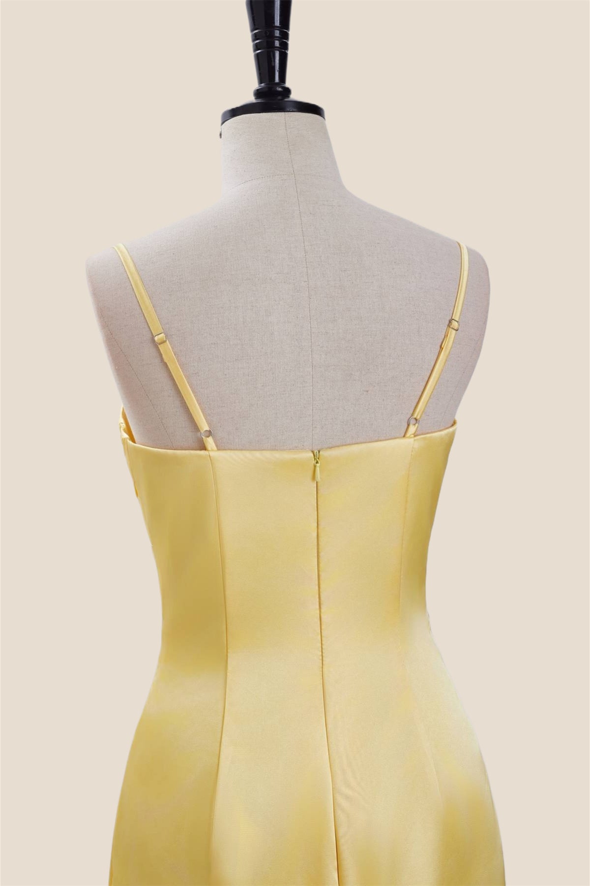 StrapsYellowRuchedSatinBodycon